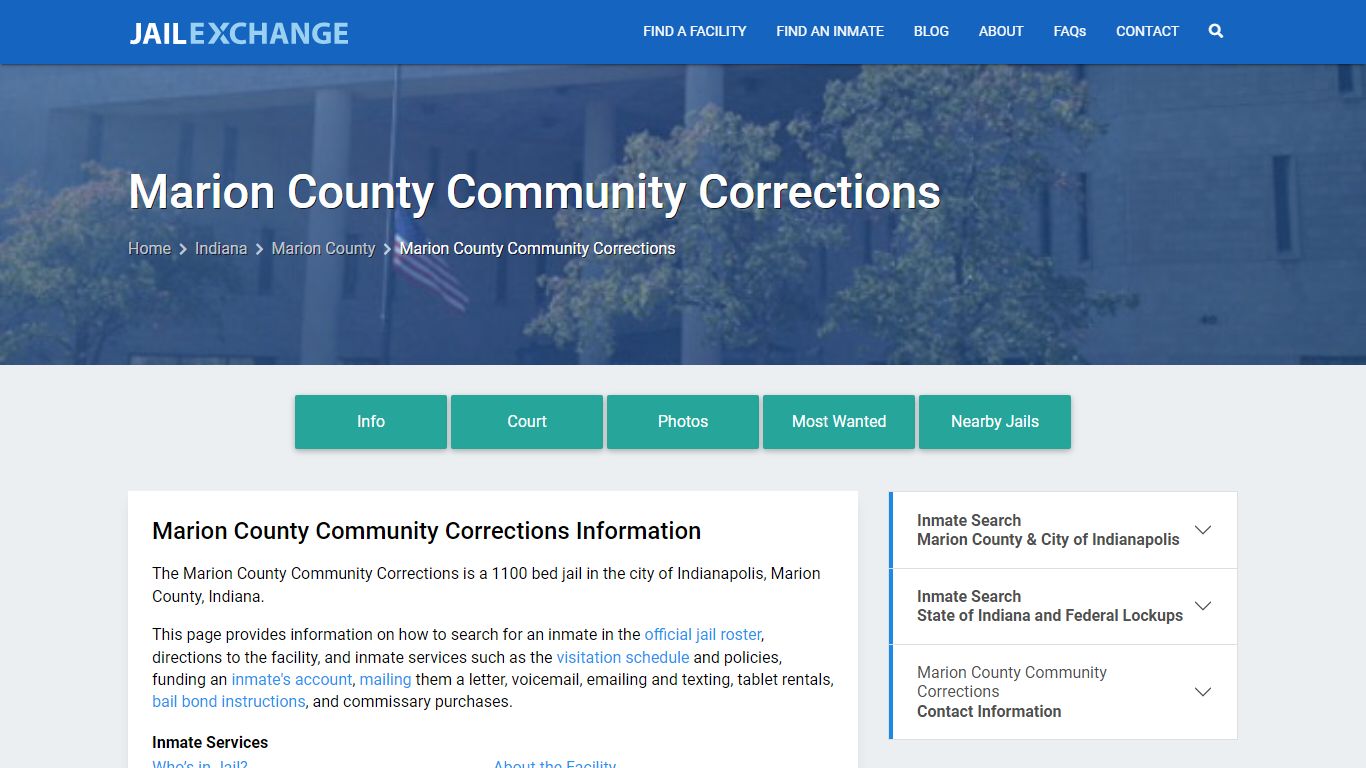 Marion County Community Corrections, IN Inmate Search, Information